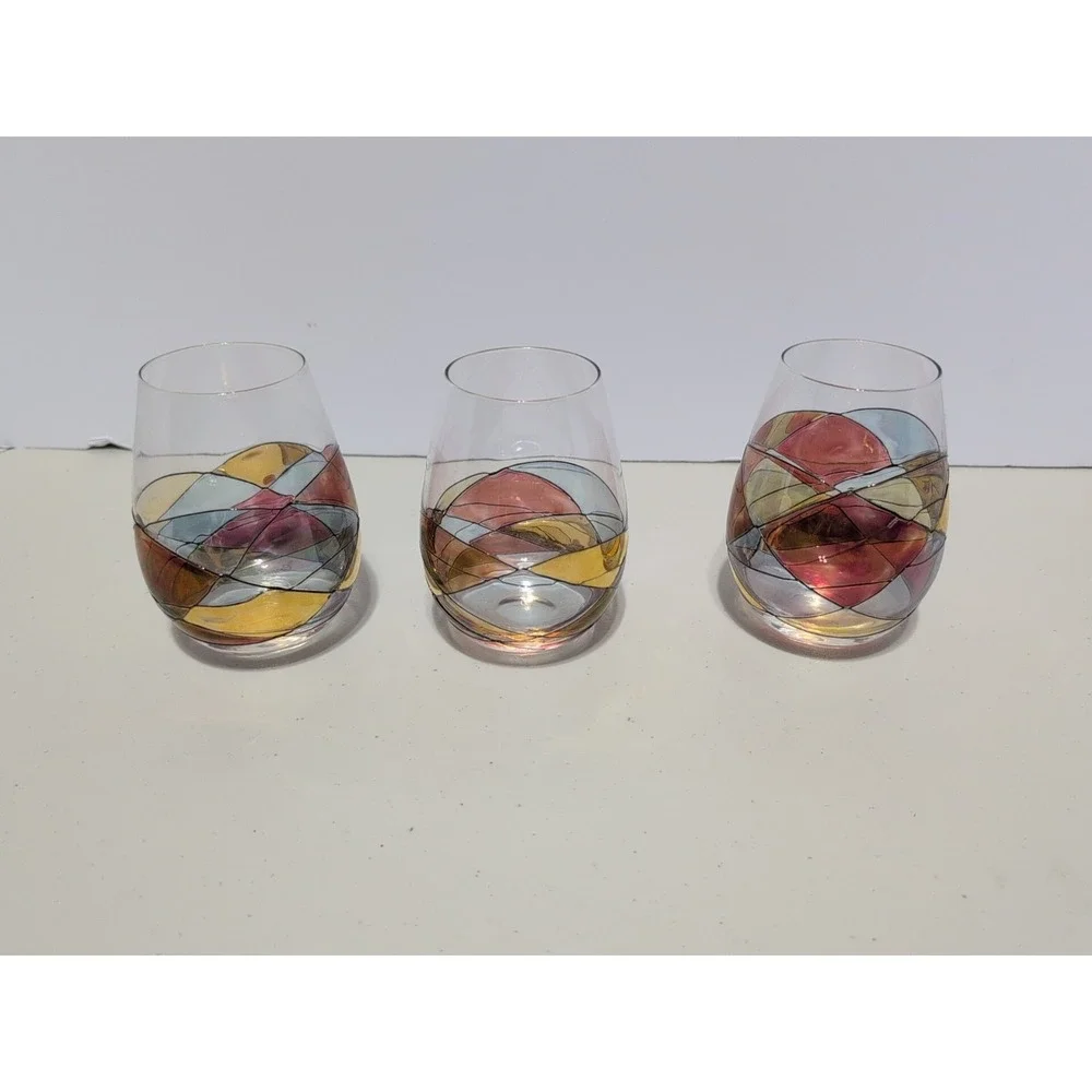 Cornet Barcelona Sagrada Stemless Wine Glasses Mosaic Art Handcrafted Set of 2